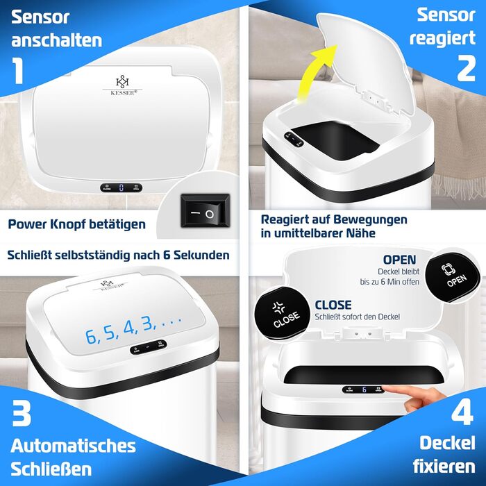 Сміттєве відро KESSER® Sensor з датчиком руху, 30 л, нержавіюча сталь, з м'яким закриттям кришки та LCD-дисплеєм