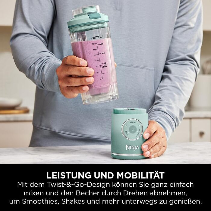 Портативний блендер Ninja Blast Max: 570 мл, акумулятор, 3 функції, для смузі та протеїнових коктейлів (BC251EULD)