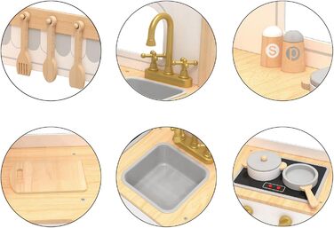 Дитяча дерев'яна кухня Mamabrum XXXL з LED-підсвічуванням та аксесуарами: мікрохвильова піч, посуд, столові прибори. Ігровий набір для дітей 3+ (кухня куткова)