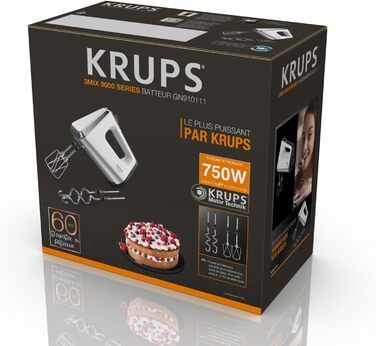 Міксер ручний Krups 3Mix 9000, 750 Вт, білий - з насадками для збивання та тіста