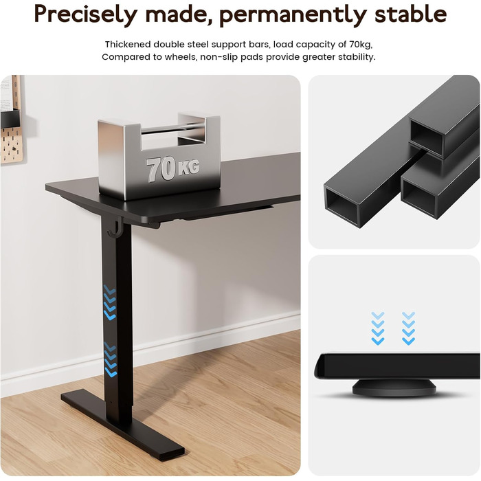 Регульований стіл 60x110 см, електричний з пам'яттю та захистом від зіткнень, висота 70–117 см, для офісу, дому та геймінгу (білий). Також доступний розмір 140x60 см (чорний)