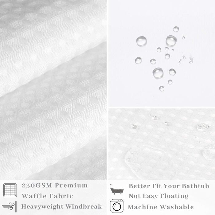 Тканинна шторка для душу з магнітами Snap Liner, біла, 180x200 см