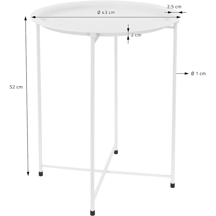 Круглий журнальний стіл ML-Design Ø43xH52 см з металу, журнальний столик зі знімним підносом, складний, стійкий, стіл для вітальні журнальний столик журнальний стіл приліжковий тумбочка садовий стіл, для напоїв і закусок (білий)