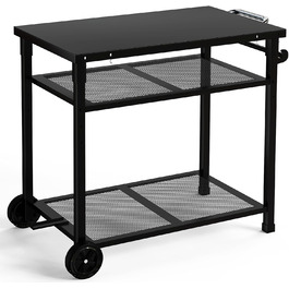 Металевий сервіровочний візок для гриля з 3 ярусами, 85 x 51 см. Підходить для планки, гриля, барбекю. Водонепроникна робоча поверхня.