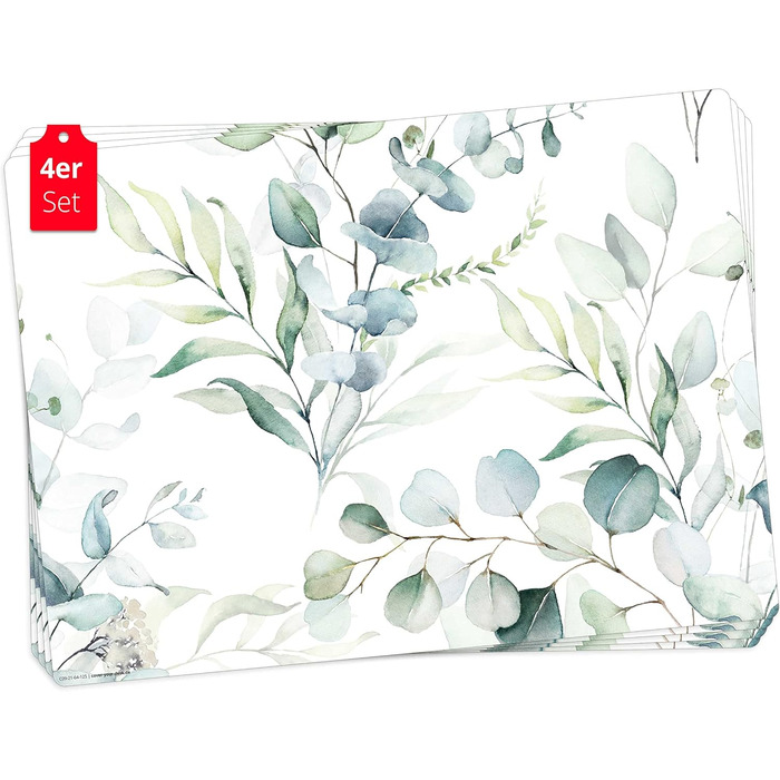 Набір килимків на стіл, 4 шт. з евкаліптовою фарбою, з вінілу (пластику), BPA-free, Made in Germany