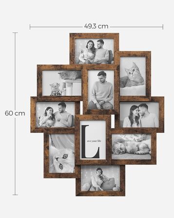 Фоторамка SONGMICS на 10 фото 10x15 см, дерев'яна (MDF), вінтажний коричневий RPF20WT