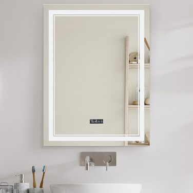 Дзеркало для ванної кімнати Puchika з підсвічуванням LED, 50x70 см, настінне, диммер, 3 кольори світла (3000-6400K), IP44, A+, сенсорне керування, антизапар