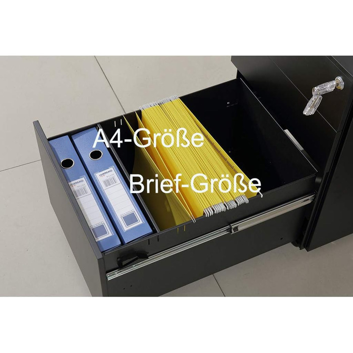 Шафа для документів, офісна шафа з 3 висувними ящиками, коліщатками, анти-перекидання, 50x39x60 см (Чорний)