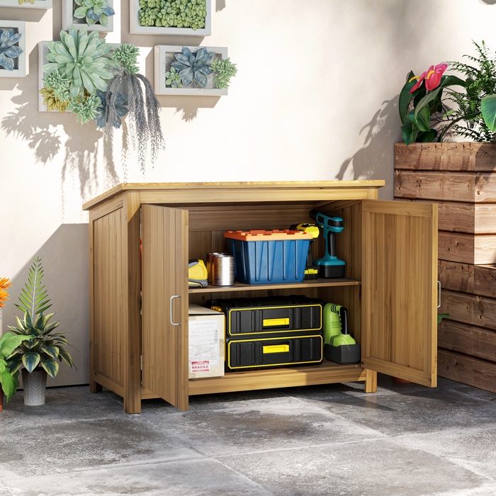 Outsunny Садова шафа з дерева, Садовий сарай стійкий до погодних умов 110x50x85см, Садовий сарай з дверима, Моноскатний дах, Полиці, Садова шафа, Садовий сарай Шафа для інструментів Садовий сарай для саду Патіо Задній двір, коричневий