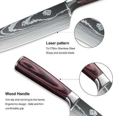 Набір кухонних ножів Dfito 15 предметів з підставкою: професійний набір ножів для кухні, кухонні ножі, кухонний набір, професійний кухарський набір, швейцарський ніж, точилка для ножів, коричневий