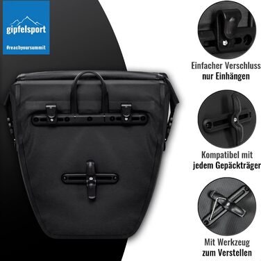 Кофр gipfelsport для багажної полиці - сумка-кофр I кофри, сідельні сумки об'ємом 21л I водонепроникні, світловідбиваючі, чорні