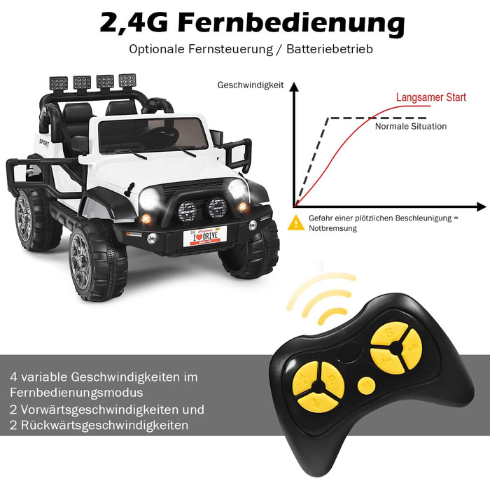 Дитячий електромобіль COSTWAY на двох місця, 12V, з пультом 2,4G, MP3, музика, сигнал, фари, для дітей від 3 років, білий