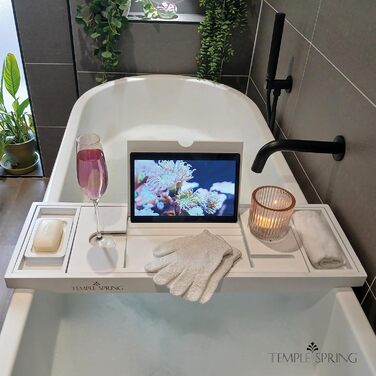 Підставка для ванни Temple Spring з дерева, дерев'яна підставка для ванни, дерев'яне підношення для ванни, аксесуари для ванної кімнати, спа-стіл для ванни (білий)