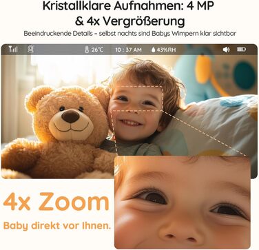 Відеоняня BOIFUN з камерою Wi-Fi 4MP, моніторинг через додаток, виявлення положення дитини, нічник, нічна зйомка, датчик руху/плачу/звуку, автотрекінг, сповіщення про вихід за межі зони