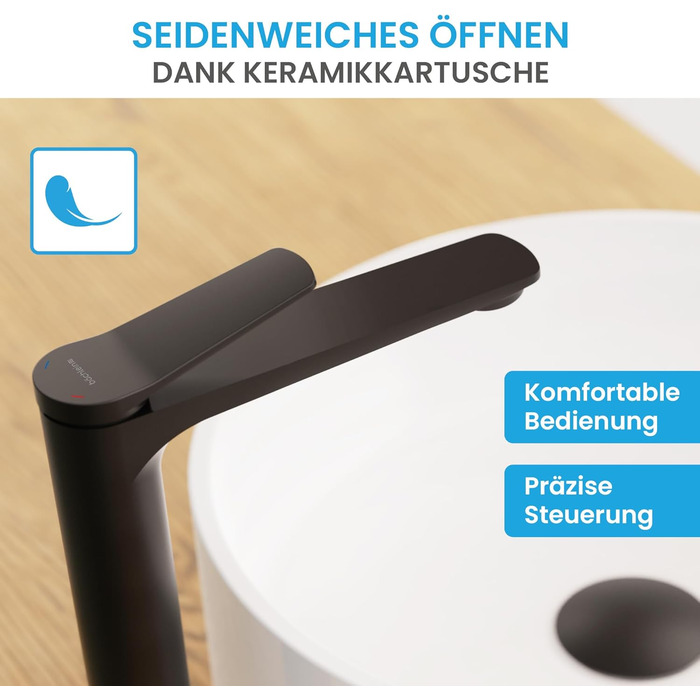 Чорний матовий змішувач для умивальника Bächlein Aldeya - набір для монтажу, сучасний дизайн