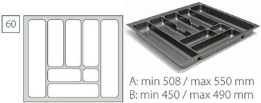 Вставка для столових приладів висувний ящик для столових приладів Comfort Universal / / Розмір 810-835 мм / сріблясто-сірий (для висувних ящиків 60-х років)