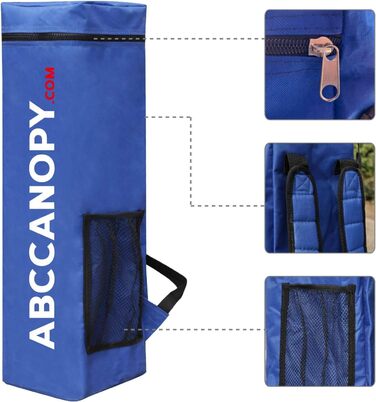 Висувна відкрита альтанка ABCCANOPY,Похилі ніжки,Намет для пляжного кемпінгу з 1 боковиною,Включаючи сумки-рюкзаки, кілки та мотузки,Синій з боковиною Синій 8x8