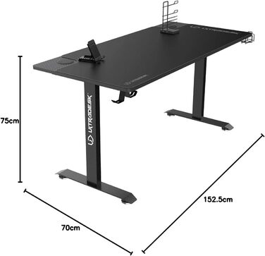 Ігровий стіл ULTRADESK Momentum, килимок розміру XXL, підставка для мобільного телефону, підстаканник, з можливістю завантаження до 130 кг, 152,5x70 см