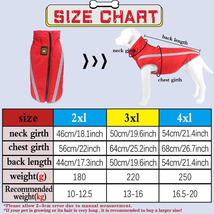 Зимова шерсть для собак водонепроникна, з підкладкою, вітрозахисна (XXL, 4XL, червона) для маленьких/середніх собак