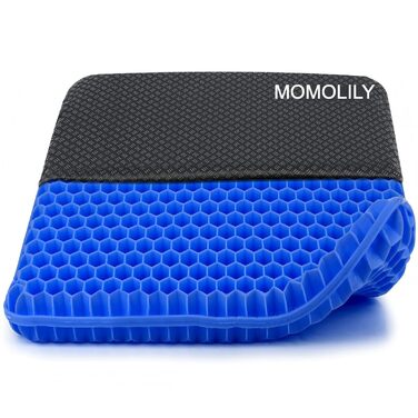 Ортопедична гелева подушка на стілець для офісу та авто, протиковзаюча та дихаюча, синя (47x44x4 см)