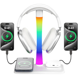 Підставка для навушників з бездротовим зарядним пристроєм, RGB-підсвічуванням, сумісна з AirPods Max, iPhone, Samsung. Подарунок для геймера