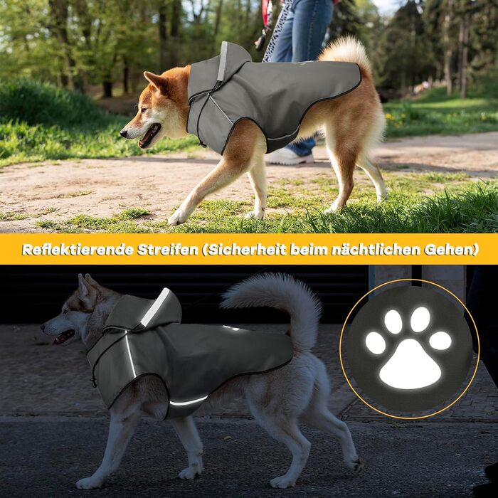 Дощовик для собак з капюшоном, регульований, водонепроникний, світловідбиваючий (сірий, M)