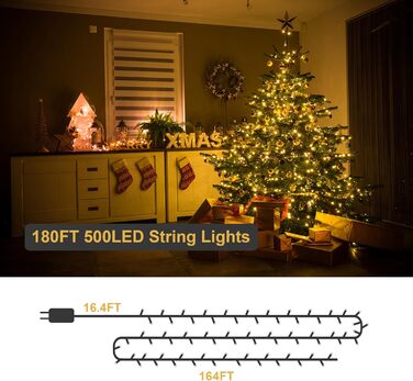 EASTERNSTAR Гірлянда світлодіодна мідний дріт 20м, 200 LED, EU штекер, 8 режимів, вологостійка, для декору інтер'єру, екстер'єру, саду, вечірки, Різдва, тепле біле світло