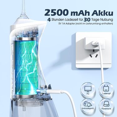 Іригатор для порожнини рота Munddusche - Тест-переможець 2024, професійний, з технологією мікробульбашок, регулювання тиску води, для чищення зубів та брекетів, білий