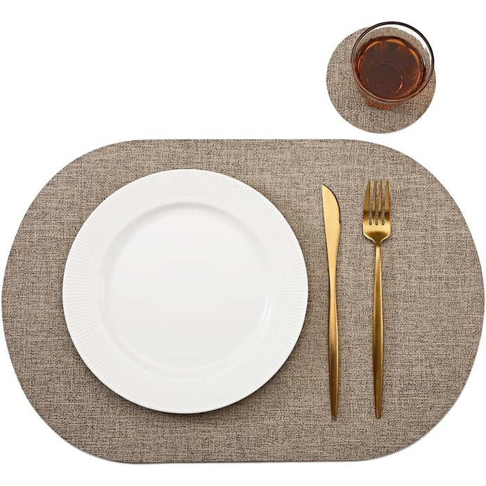 Набори килимків на стіл овальної форми, 6 шт., штучна шкіра, термостійкі та водонепроникні (зелені)