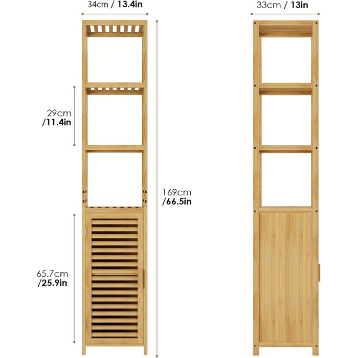 Висока шафа FOREHILL Бамбукова ванна шафа з 3 полицями, 169x34x33см (натуральна)