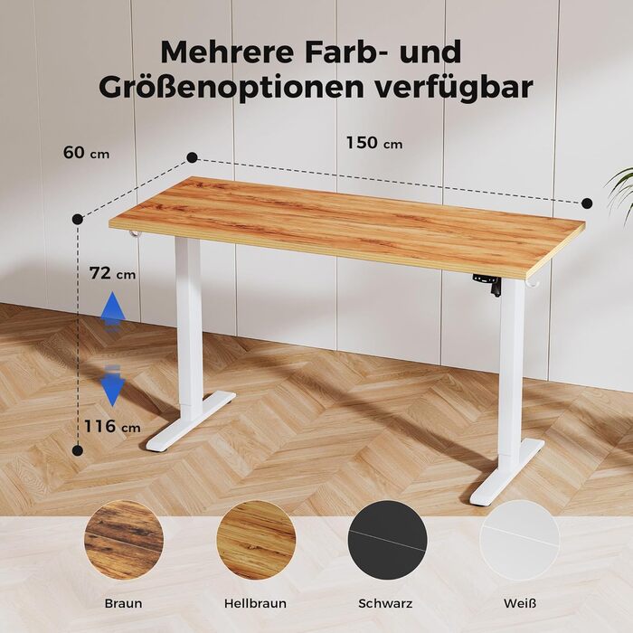 Регульований за висотою стіл Agilestic: електричний, з пам'яттю, ергономічний, для комп'ютера, 150 x 60 см, білий/світло-коричневий