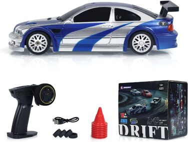 RC Автомобіль 1/43 Масштаб Готовий до Гонок Дрифт 4WD з Пультом, Світлодіодне Підсвічування, Синій