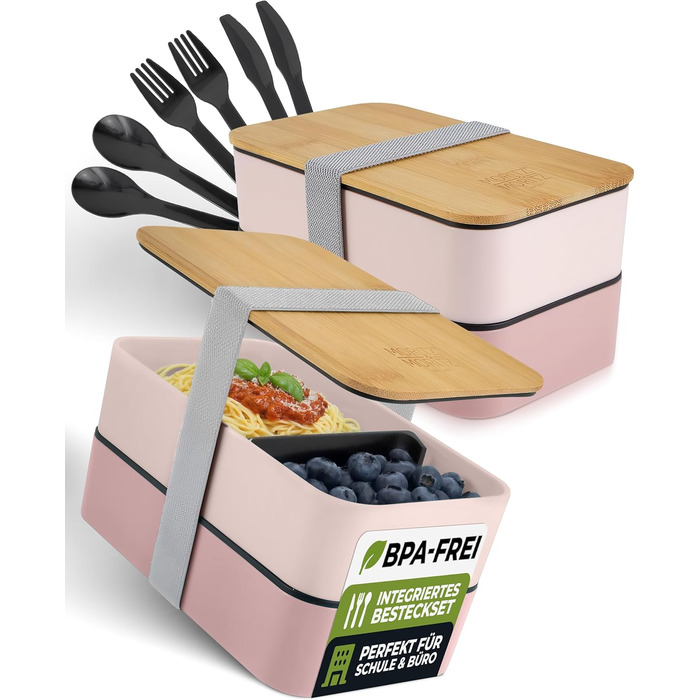 Набір Bento Box Moritz & Moritz (3 шт.) - Японський ланч-бокс для дорослих та дітей - 2 шт. рожевого кольору