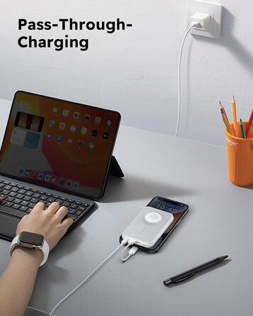 Зарядка, LED дисплей, білий, 20W PD, 10000mAh, USB-C, Apple Watch