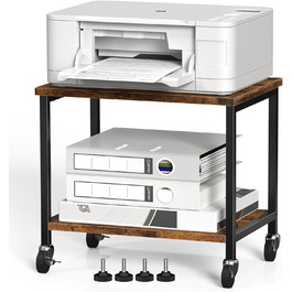 Двоярусний столик для принтера з роликами, 30x42x37 см, дерев'яний та металевий, мобільний, для офісу та вітальні (колір: коричневий)
