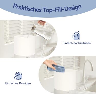 Зволожувач повітря Raydrop для спальні 3л, ультразвуковий, холодний пар, для великих приміщень, з LED підсвіткою, таймером та автовимкненням