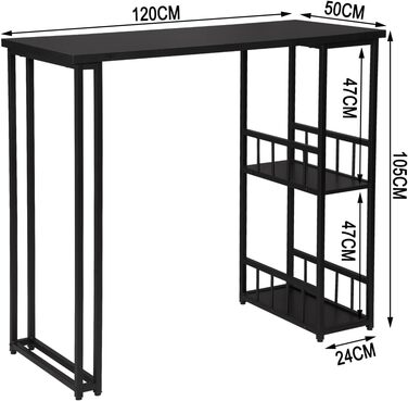 Барний стіл WOLTU BT25sz, 2 полиці, метал/МДФ, 120x50x105см, чорний