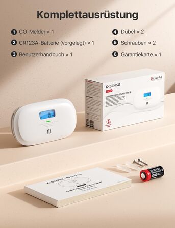 X-Sense Детектор чадного газу з цифровим дисплеєм, сертифікат TÜV Rheinland, з базовою станцією SBS50, керування через додаток, XC0C-MR11, 1 шт. Білий