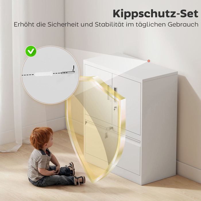 Шафа для документів, офісна шафа, замикаюча багатоцільова шафа зі сталі з 2 дверцятами, регульованими полицями, біла