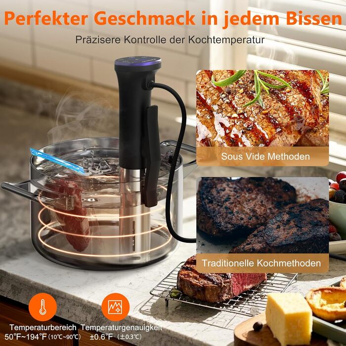 Sous Vide занурювальний кухонний термостат Karienvir 1400W з LCD-дисплеєм, Wi-Fi, IPX7, таймером, фіолетовий