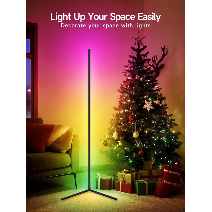 LED торшер у вітальню RGB кутовий, димується з пультом та додатком, синхронізація з музикою, DIY-режим, таймер - чорний