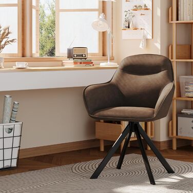Обідній крісло з підлокітниками, набір з 6 обертових крісел, крісло для кухні, офісу, м'яке крісло з поліестеру та металевими ніжками, спинкою (6 шт., темно-коричневий)