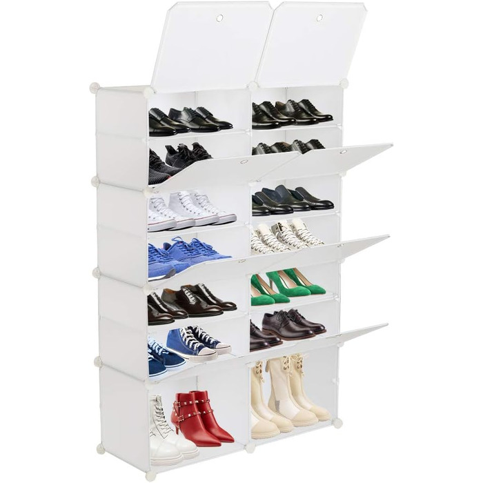 Тумба для взуття, 7-ярусна, пластикова, з дверцятами, для зберігання взуття, 42 пари взуття, передпокій/спальня, 80x30x120см, біла
