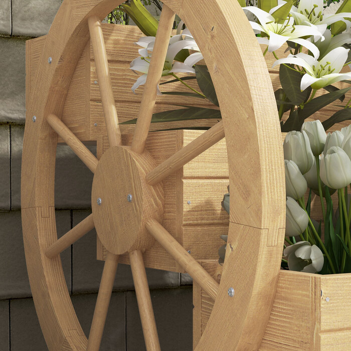 Високе грядка, 3 яруси, декор у вигляді колеса воза, натуральне дерево, 62 x 61 x 57 см
