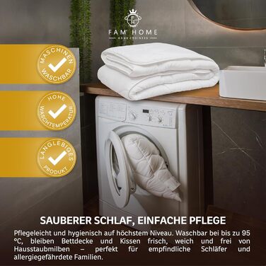 Комплект постільної білизни Fam' Home 200x200 см та 2 подушки 80x80 см – комплект для 2 осіб, антиалергенний, мікрофібра, Oeko-Tex® сертифікат, машинне прання