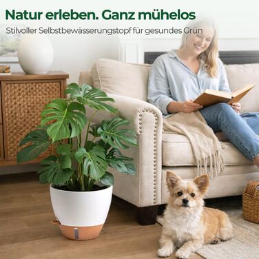 Набір 4 самополивні горщики для квітів T4U з індикатором рівня води, легкі у догляді, великі (30 см, білий)