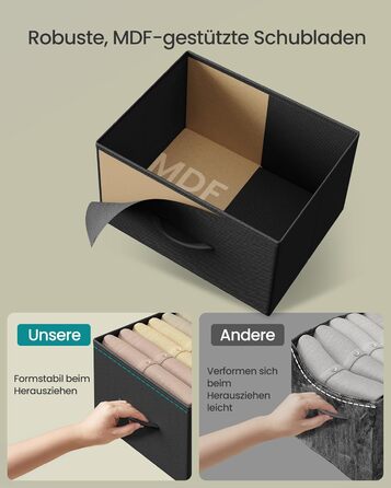 SONGMICS Комод з 2 висувними ящиками, шафка для зберігання, сталь, MDF, тканина, для спальні, прихожої, вітальні, чорний, LGS312BH03