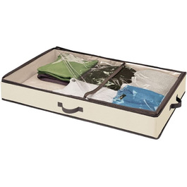 Комод під ліжком mDesign-ящик для ліжка з прозорою кришкою для одягу аксесуарів, постільної білизни і багато чого іншого-Сортувальник білизни для зберігання під ліжком без пилу - / прозорий (кремово-Коричневий / еспресо-коричневий)