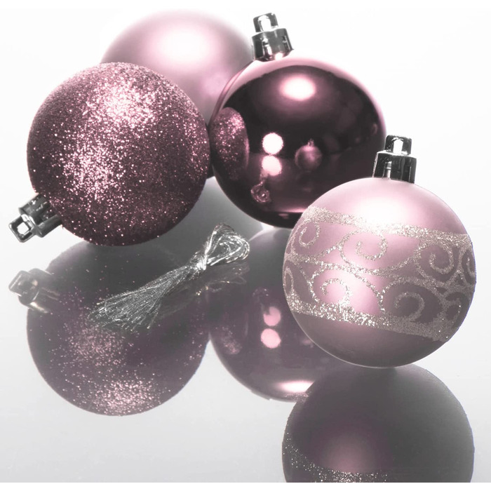 Різдвяні кулі com-four 40x, що не б'ються пластикові ялинкові кулі на Різдво, ялинкові прикраси для ялинки з підвіскою діаметром 6 см (рожевий, 20 шт.)
