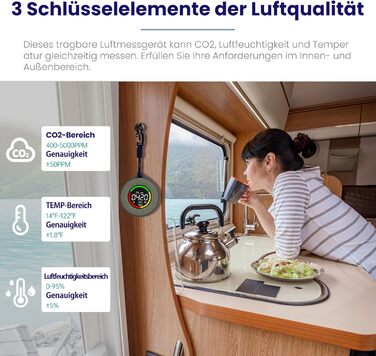 Портативний детектор CO для подорожей: міні-датчик вуглекислого газу з тривалим часом очікування (120 годин), для кемпінгу, дому та вулиці